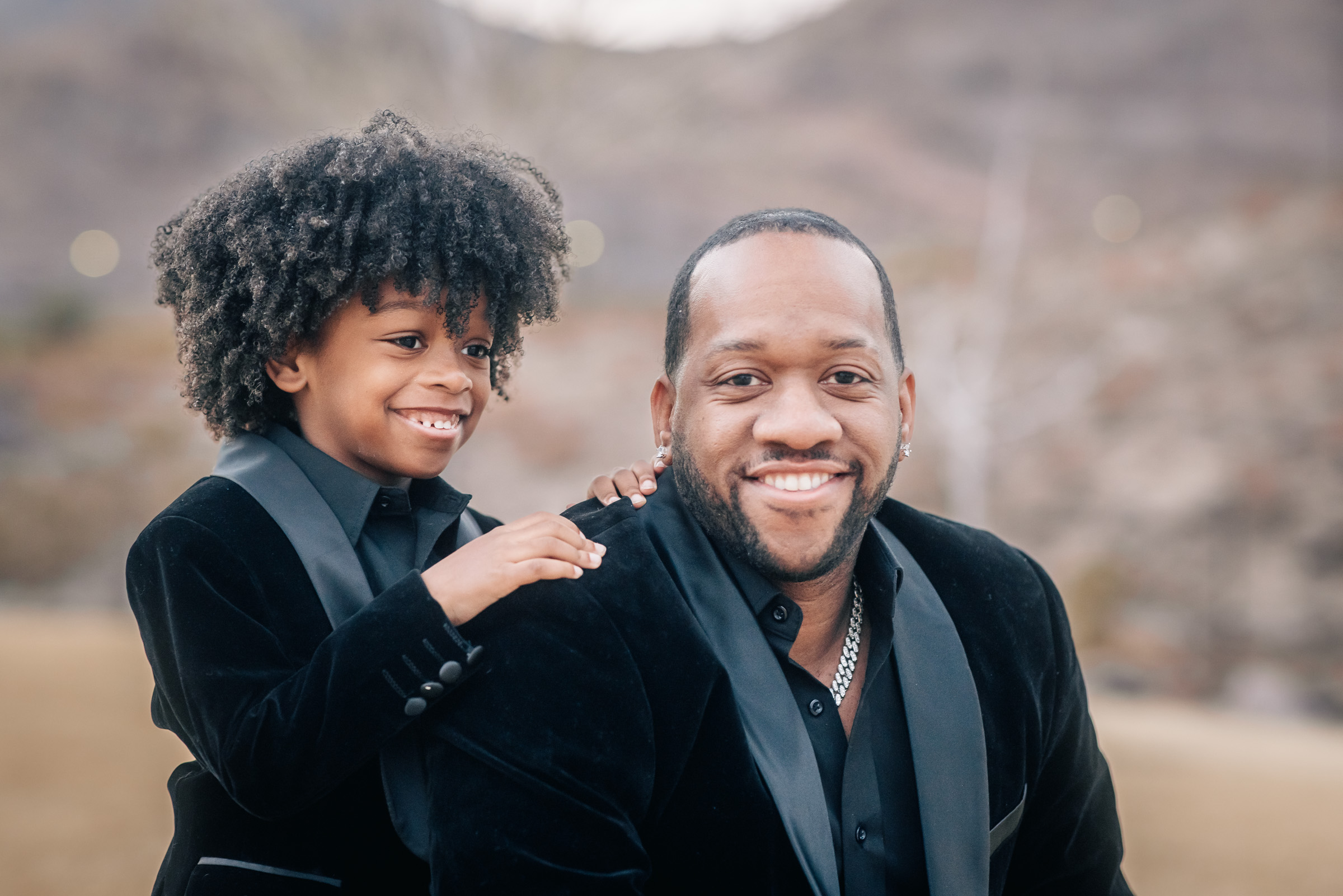 Father and son in matching velvet jackets in Henderson, Las Vegas